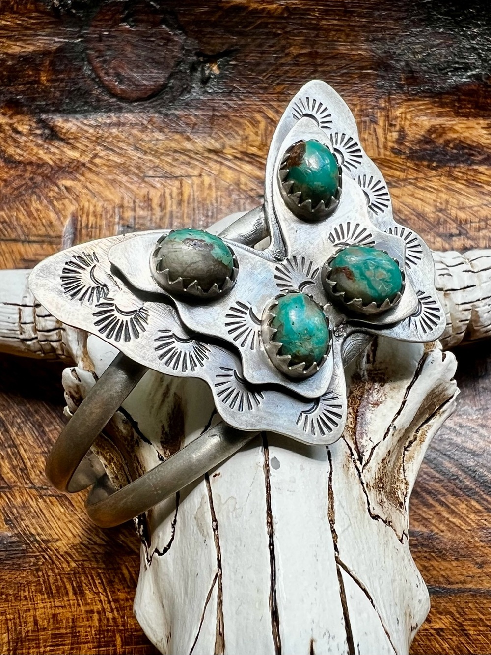 Sterling Silver Fox Turquoise Butterfly Cuff Bracelet Size 7 - Picture 4 of 10